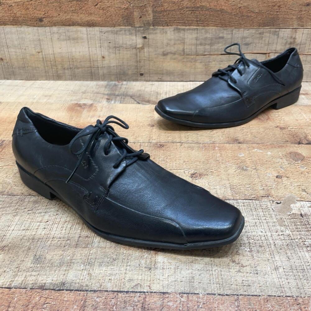 Ferracini 24h Shoes Mens Size 9 42 Black Leather Derby Dress Square Toe